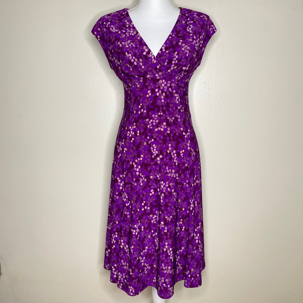 Chaps Purple Polka Dot Dress With Shoulder…